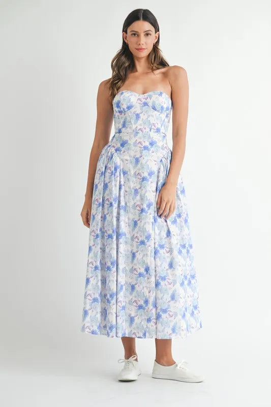 MABLE Sweetheart Neckline Floral Printed Midi Dress-Boohh