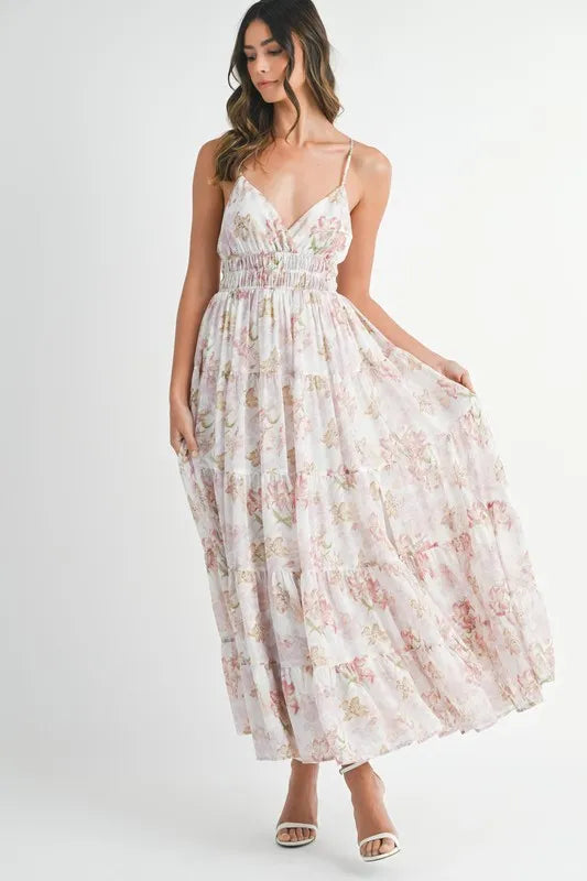 MABLE Floral Print Tiered Cami Maxi Dress-Boohh
