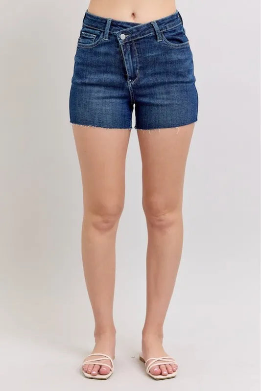 Judy Blue Full Size High Waist Criss-Cross Waistband Denim Shorts Plus Size-Boohh