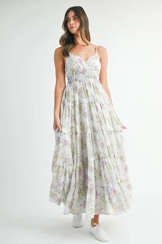 MABLE Floral Print Tiered Cami Maxi Dress-Boohh