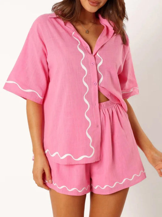 Button Up Half Sleeve Top and Shorts Set-Boohh