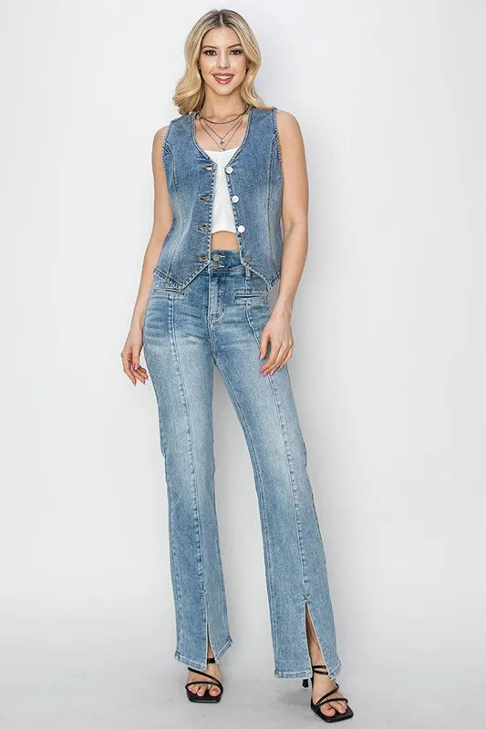 RISEN Full Size V-Neck Button Down Vest Plus Size-Boohh