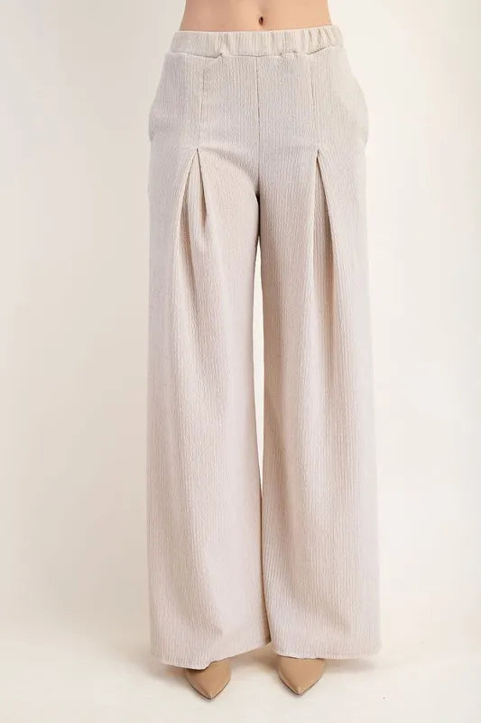 Celeste Textured Wide-Leg Pants with Pockets-Boohh