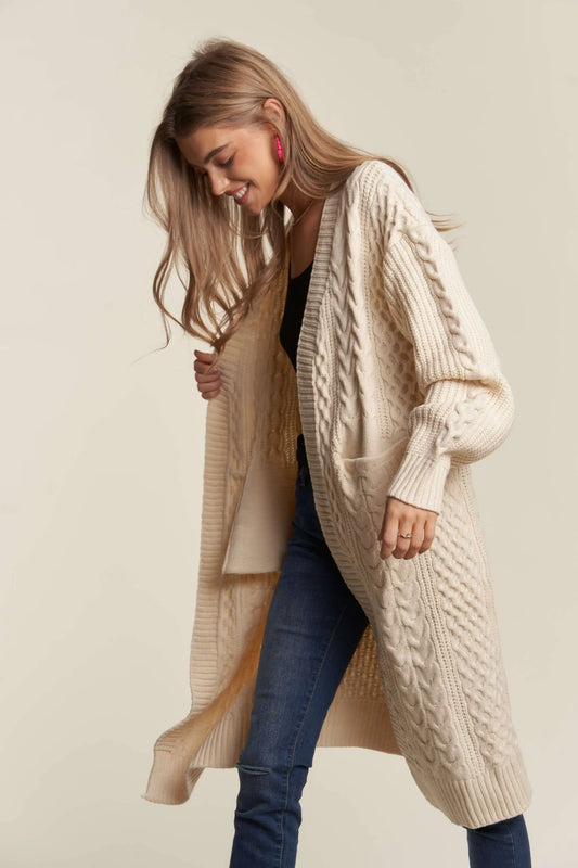 ADORA Cable Knit Sweater Cardigan-Boohh