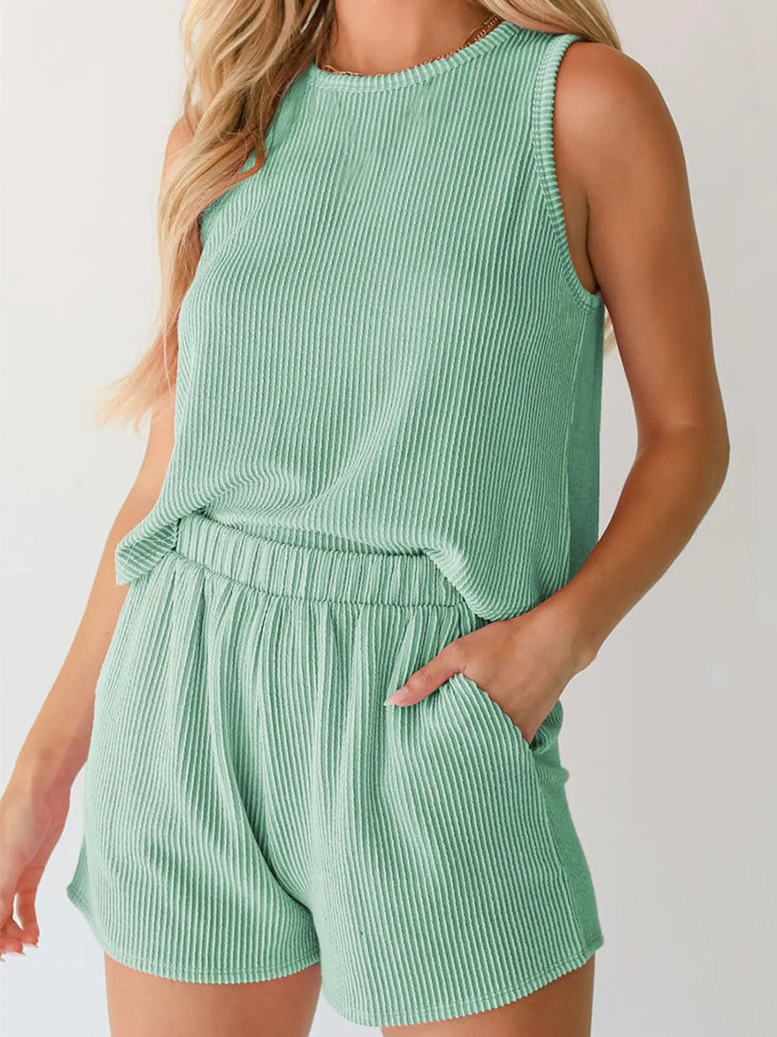 Round Neck Sleeveless Top and Shorts Set-Boohh