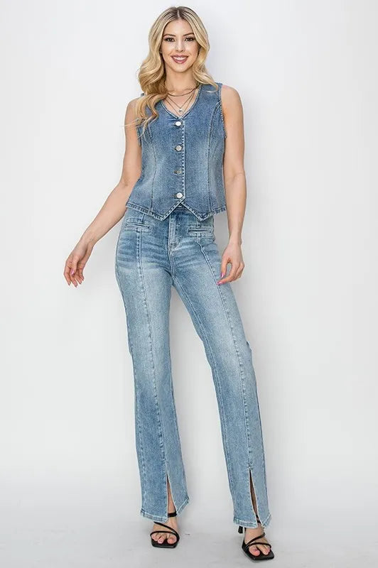 RISEN Full Size V-Neck Button Down Vest Plus Size-Boohh