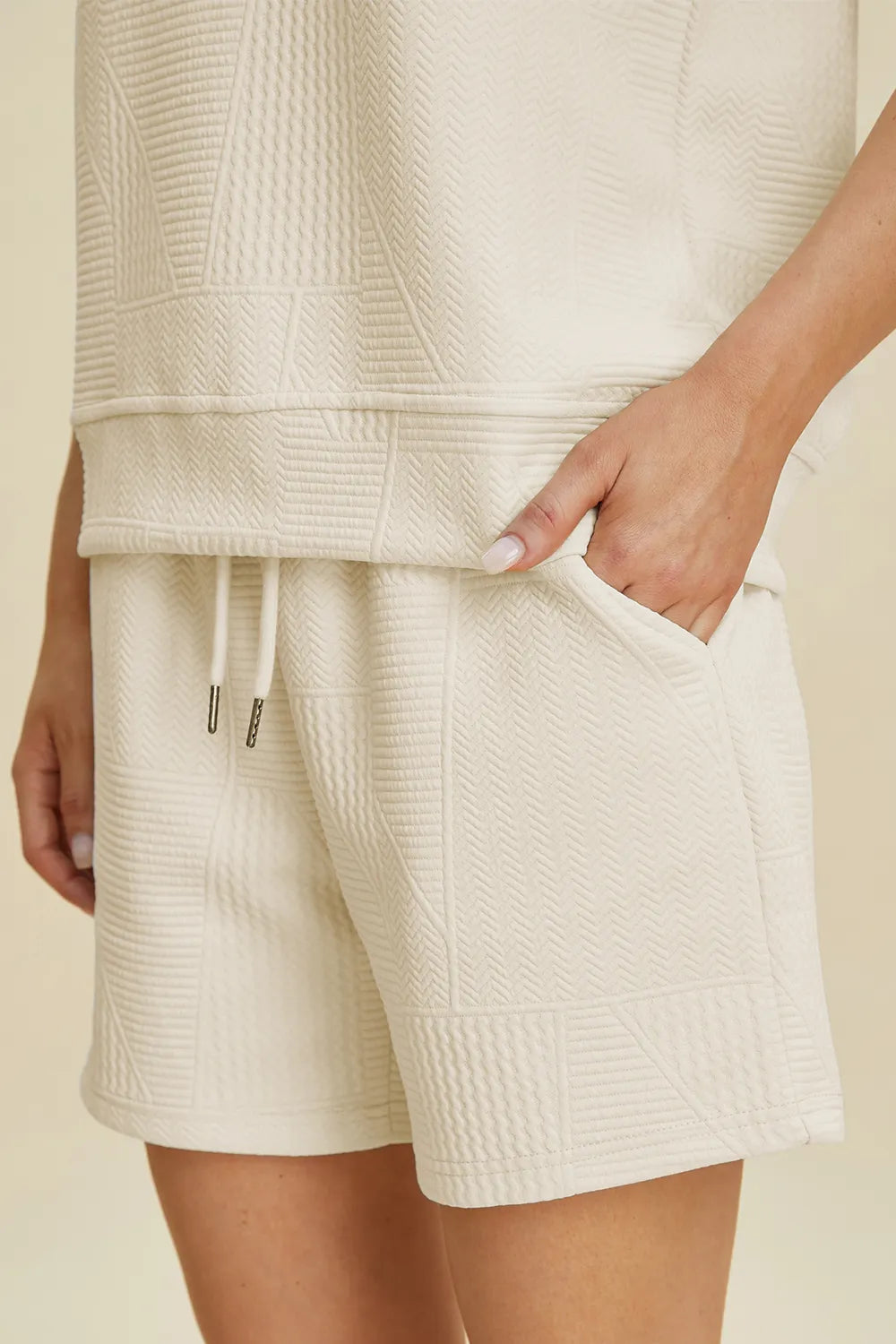 Double Take Full Size Texture Round Neck Ruffle Sleeve Top and Shorts Set-Boohh