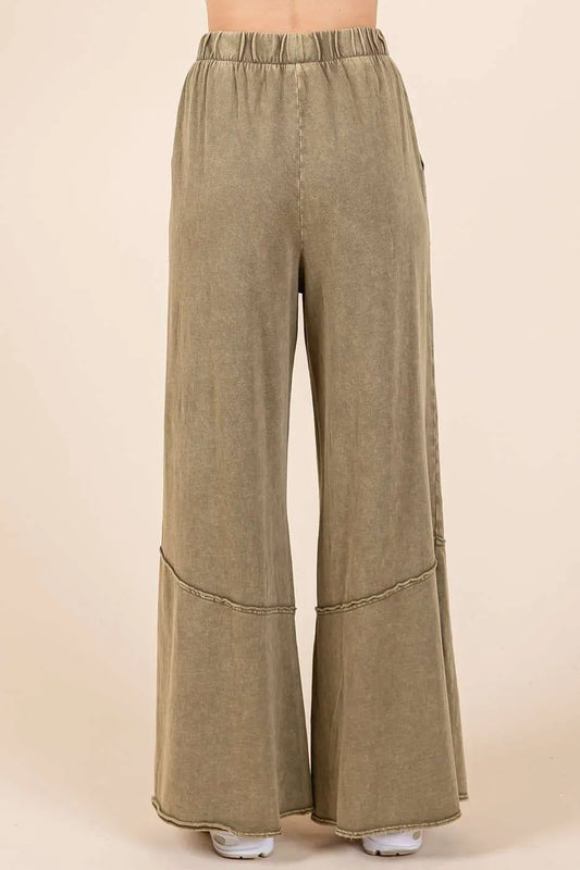 Mittoshop Mineral Wash Wide Flared Leg Pants-Boohh