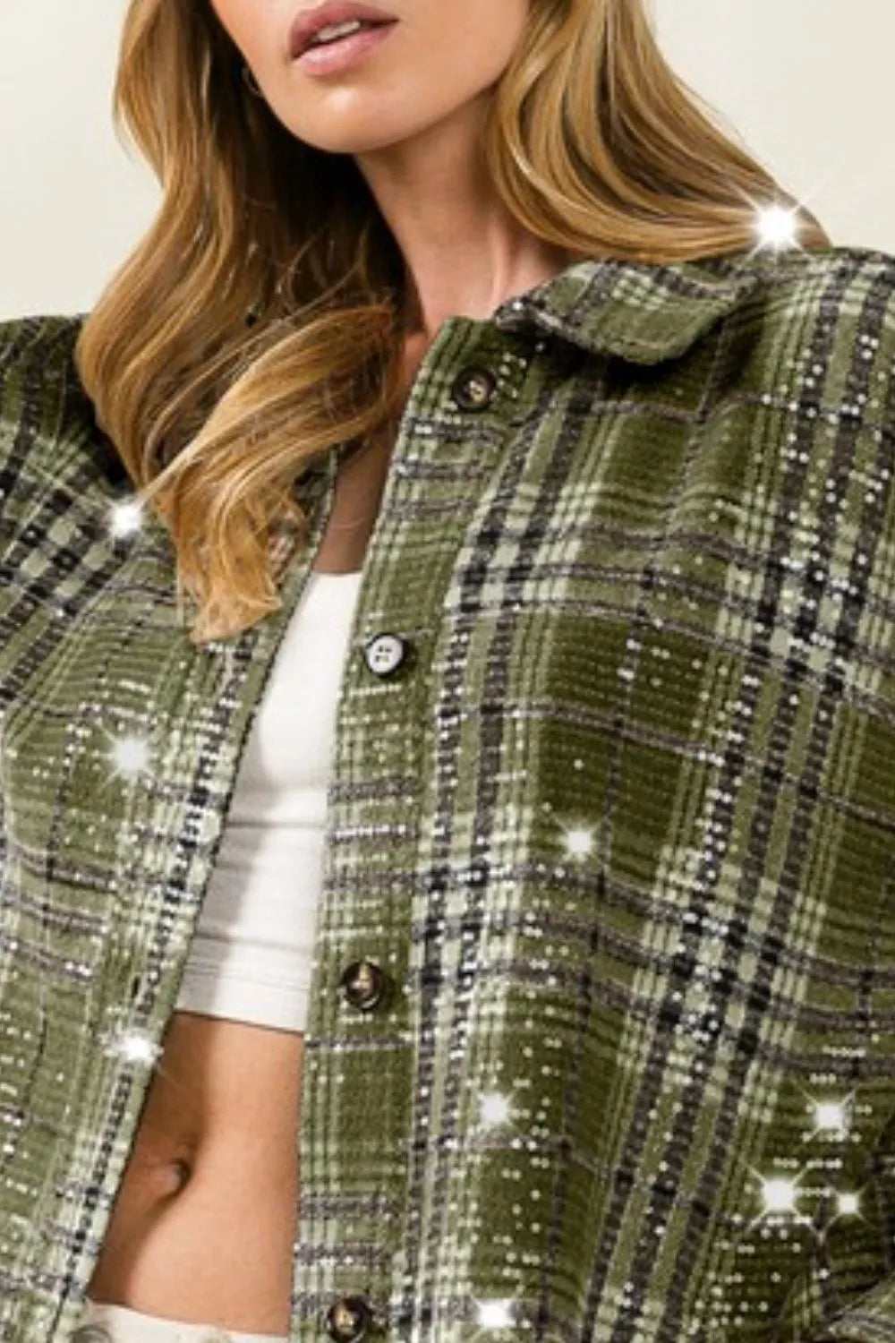 BiBi Allover Clear Sequins Vintage Plaid Jacket-Boohh