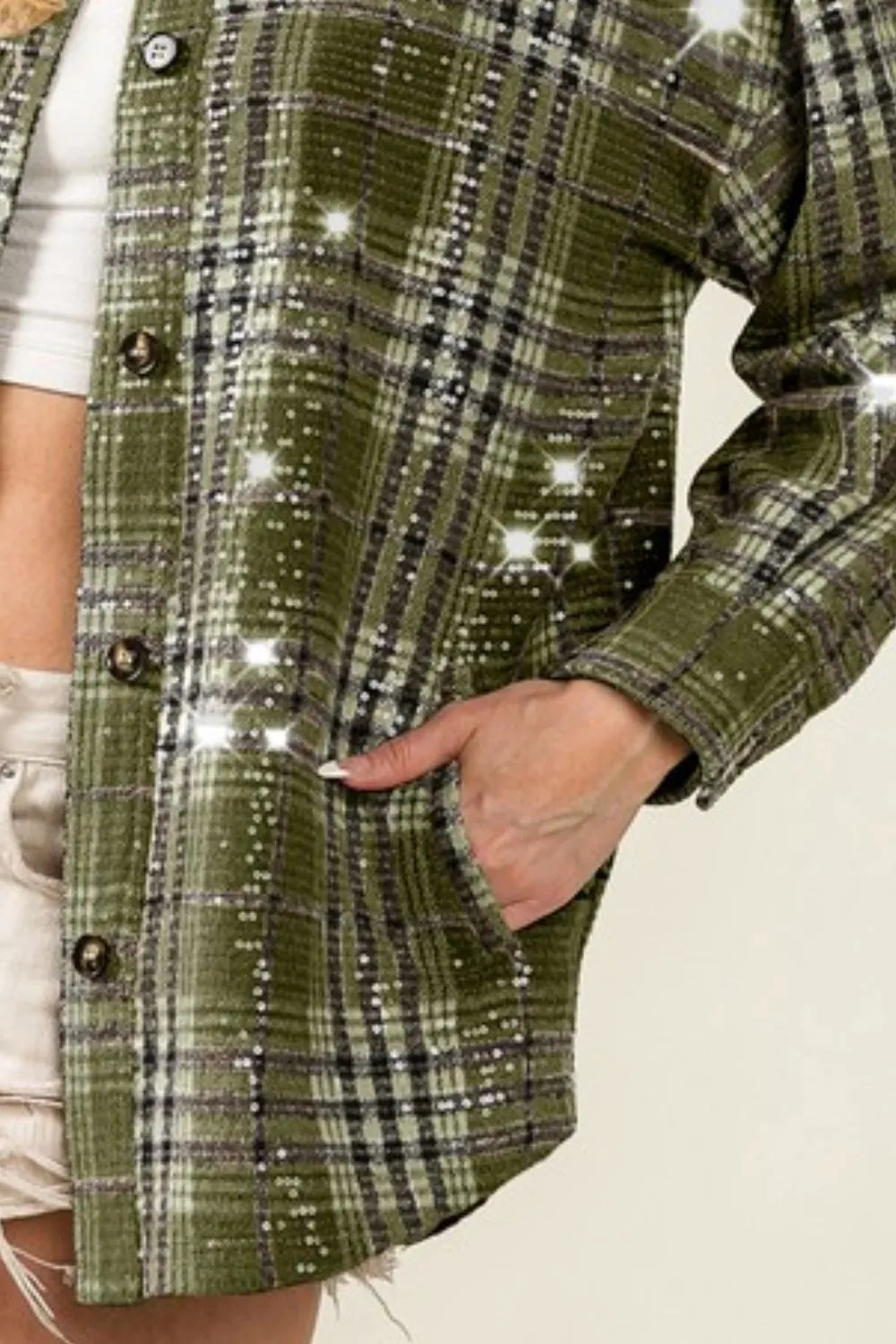BiBi Allover Clear Sequins Vintage Plaid Jacket-Boohh