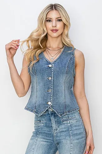 RISEN Full Size V-Neck Button Down Vest Plus Size-Boohh